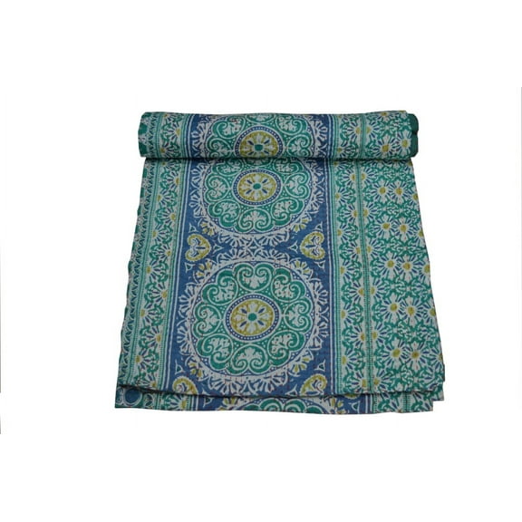 Indian Suzani print Kantha Quilt Block Print Quilt Cotton Kantha Throw Kantha Blanket Handmade Quilt Double Size Kantha Bedspread