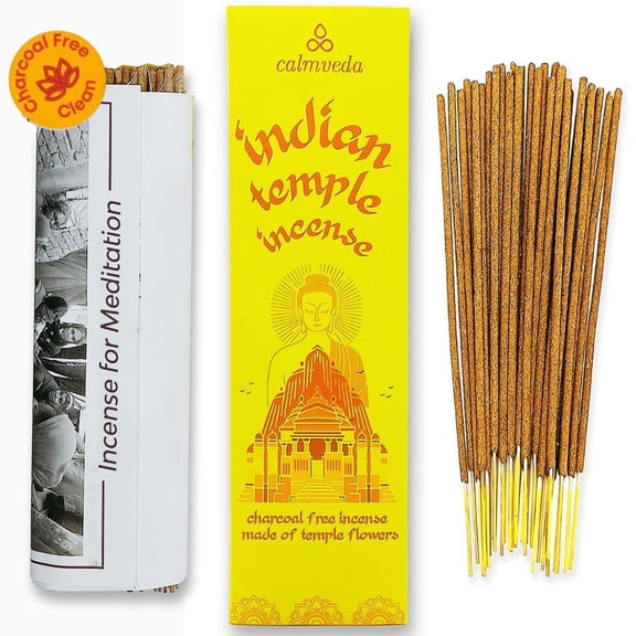 Indian Temple Incense Sticks - 80 Charcoal Free Incense Sticks, Uses Upcycled Flowers