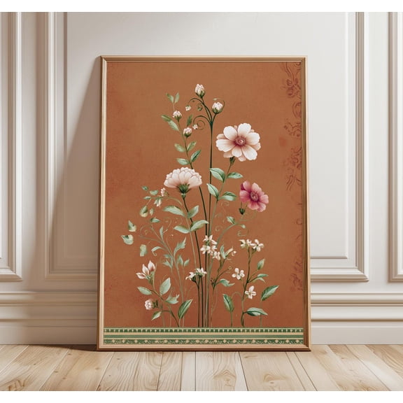 Indian Terracotta Floral Poster, Unframed Paper Poster 8x10in