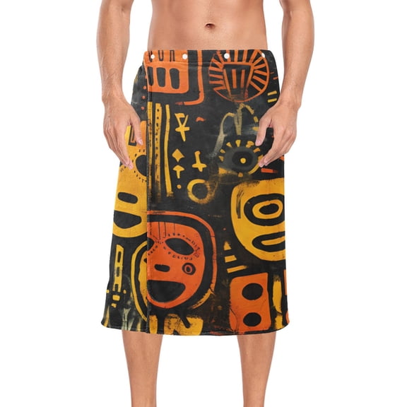 Indian Totem Bath Towel Wrap for Man Adjustable Shower Wrap Button Closure Body Towel for Sauna Gym