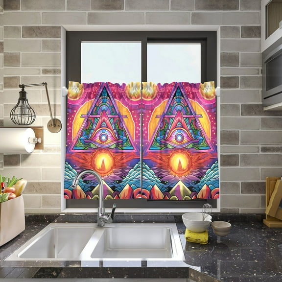 Indian Totem Colorful Kitchen Curtains Half Tier Curtain 2 Rod Pockets Bathroom Bedroom Cupborad Living Room 27"x24"