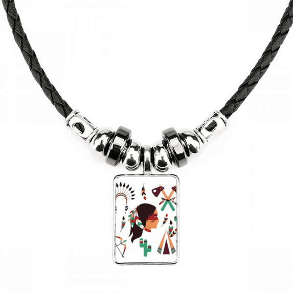 Indian Traditional American Pritive Tribe Necklace Jewelry Torque Leather Rope Pendant
