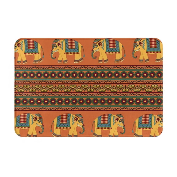 Indian Traditional Elephant Ethnic Doormat Non Slip Front Door Bathroom Bath Mats Entryway Rug 23.6x15.7 Inch Indoor Door Carpet