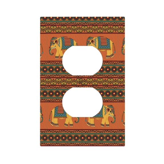Indian Traditional Elephant Ethnic Light Switch Cover Decorator Duplex Wall Plate 1-Gang Receptacle Outlet Decor