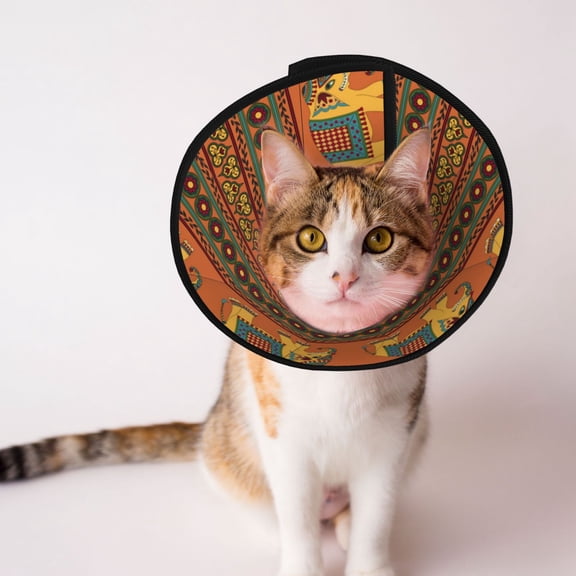 Indian Traditional Elephant Ethnic Soft Pet Recovery Collar for Cats Small Dogs, Protective Elizabeth Collar for Post-Surgery, Anti-Lick & Anti-Scratch