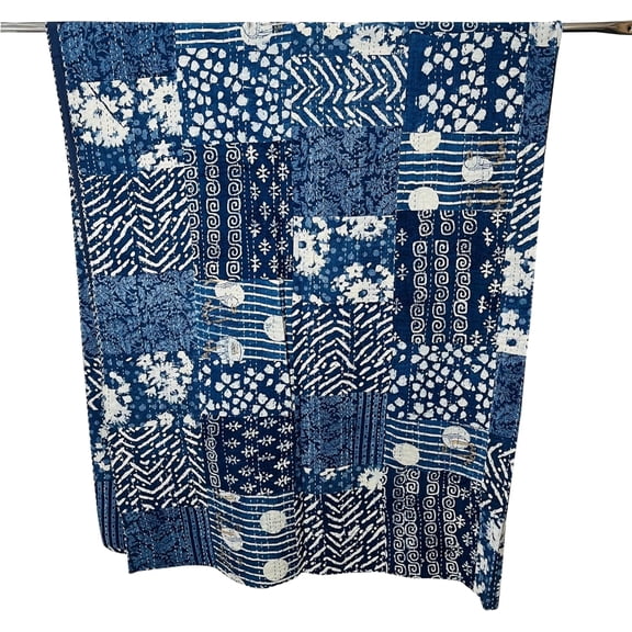 Indian Traditional Print Kantha Quilt 100% Cotton Queen Quilt Kantha Throw Blanket Bedspread