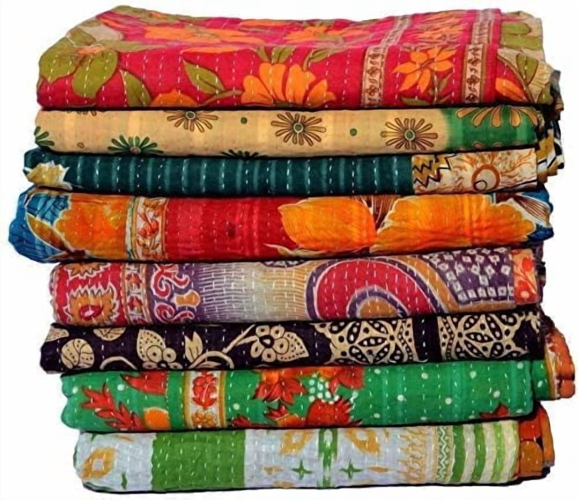 Nilehari Handicrafts Vintage Kantha Quilt, Kantha Throw Blanket, Cotton, Twin Size, All Seasons, 5 Count