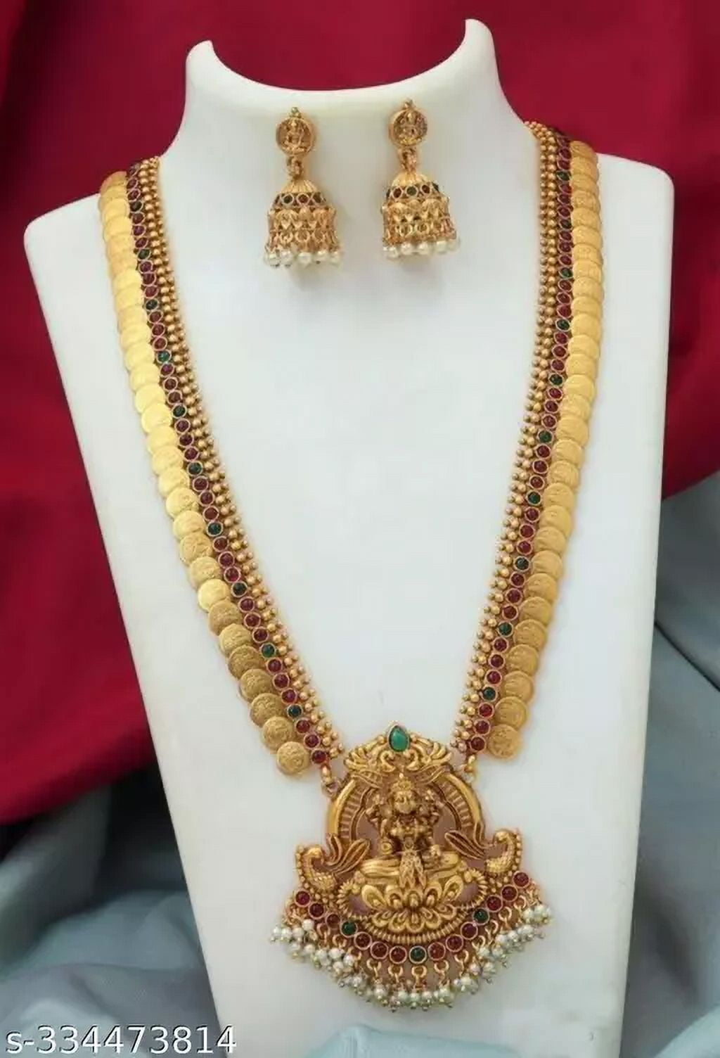 Indian Traditional South Indian Laxmi Design Jewellery Set With Long Necklace Set Along With White Pearls Drops Jewellery Set For Women And Girls Walmart