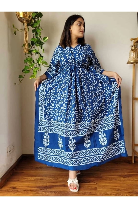 Oversized Multicolor Cotton Hand Block Print Kaftan, 1-Piece (Women's)