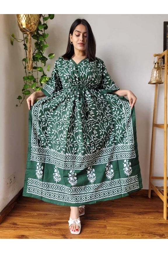 Women's long kaftan Evening Gown Dress hand print dye