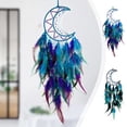 thumbnail image 1 of Indian Triangle Pave Dreamcatcher Hanging Decoration - Crystal Car Charm with Peacock Feather Wind Chime | 51x15cm Blue Handmade Spiritual Ornament & Gift Pendant, 1 of 6