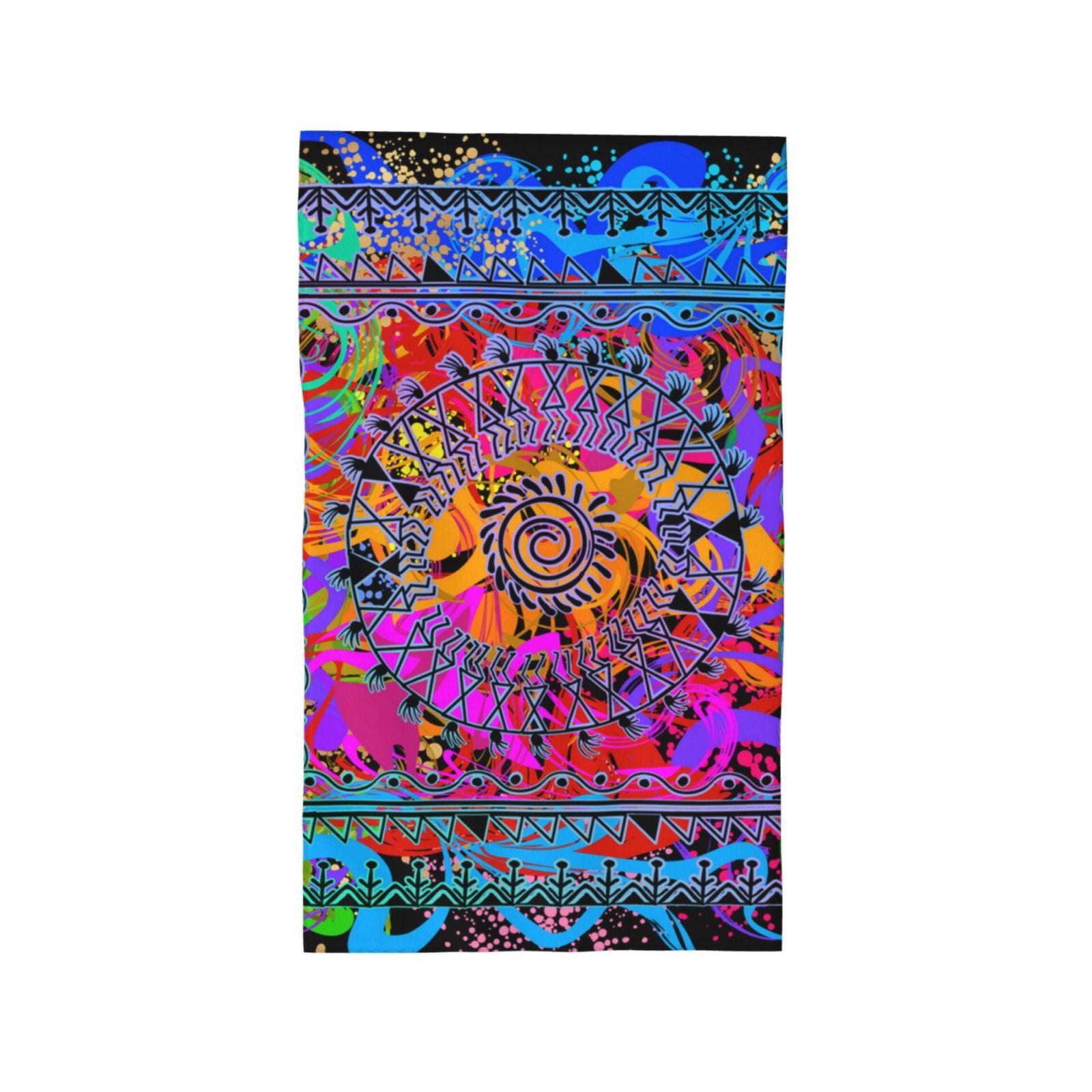 Indian Tribal Art Colorful 27.5" x 16" Ultra Soft Hand Towel, Face Wash Cloth for Bathroom, Gym, Travel, Pool