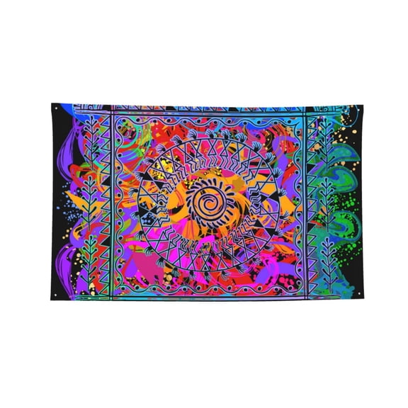 Indian Tribal Art Colorful Four Hole Decorated Banner Flag for Garden Yard Home Decoration Indoor Outdoor 3x5 Ft