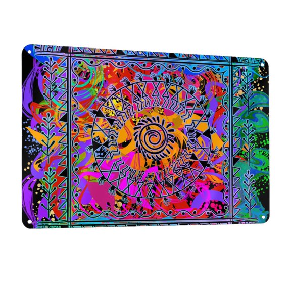 Indian Tribal Art Colorful Metal Tin Sign Wall Decor for Home Bars Restaurants Cafes Store Pubs Sign Gift 12 X 8 Inch