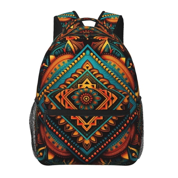 Indian Tribal Ethnic Native Backpack Casual College Bag Zipper Laptop Daypack Hiking Rucksack Travel