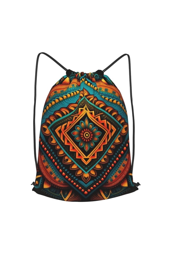 Indian Tribal Ethnic Native Drawstring Backpack Gym String Bag Sports Sackpack Cinch Sack, Large