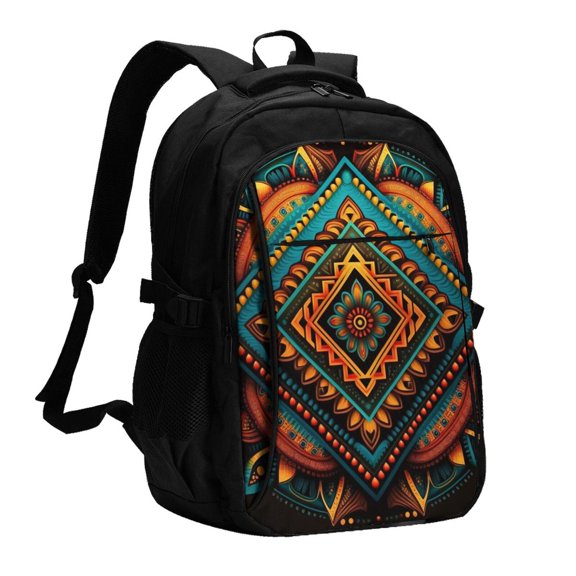 Indian Tribal Ethnic Native Laptop Backpack with USB Charging Headphone Port Casual Daypack Bag College Business Travel