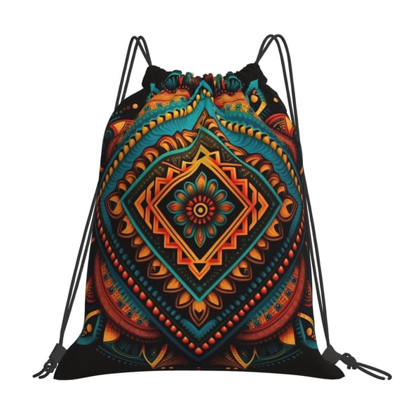 Indian Tribal Ethnic Native Large Drawstring Backpack Casual Cinch Sack Bag Backpack for Sports Hiking Travel Gym