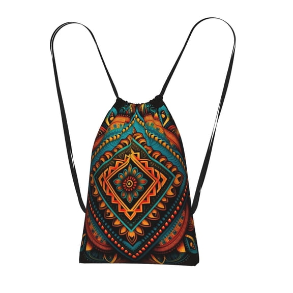 Indian Tribal Ethnic Native Packable Drawstring Backpack, Lightweight Foldable Cinch Storage Bag for Gym Travel Shopping