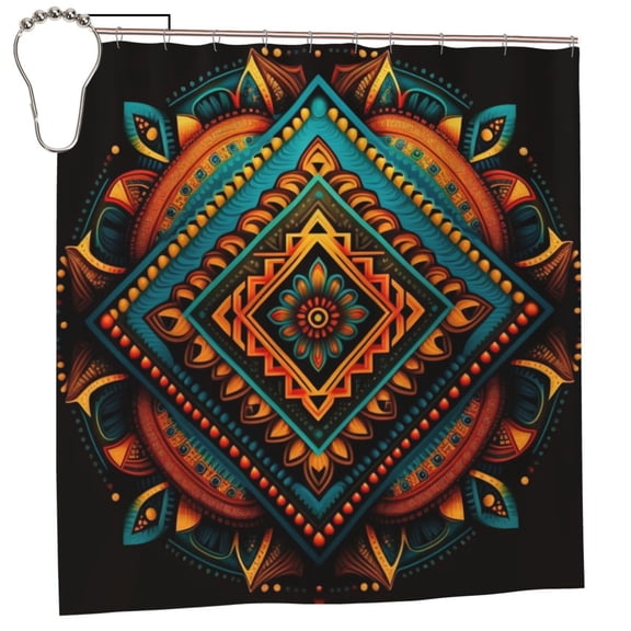 Indian Tribal Ethnic Native Shower Curtain with 12 Iron Hooks Washable Polyester Fabric Bathroom 72x72 Inch