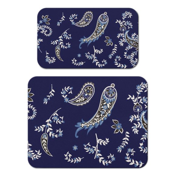 Indian Tribal Paisley Coffee Mat 2pcs, Retro Geometric Absorbent Mat for Coffee Bar, Non-Slip Kitchen Counter Protector, 12x19in