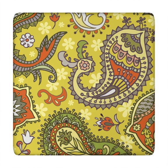 Indian Tribal Paisley Design Square Tablecloth - Elastic Edge Windproof Washable Table Cover for Garden Parties 34x34 Inches