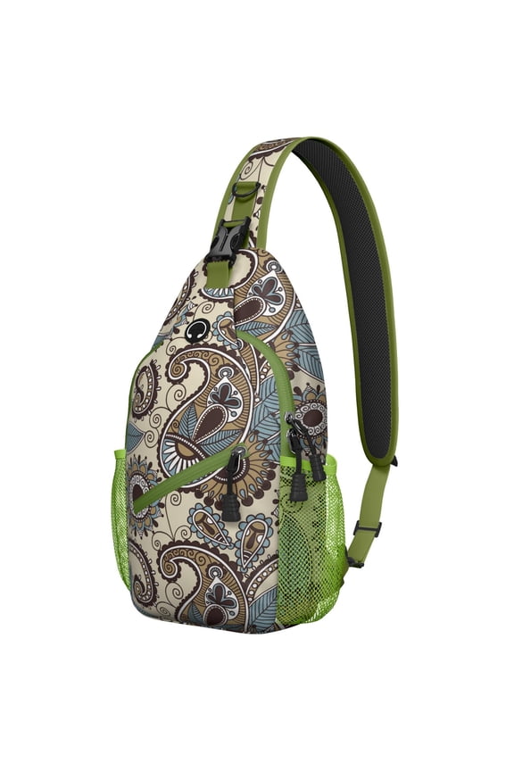 Indian Tribal Paisley Sling Bag - Retro Vintage Pattern Chest Bag - Comfortable for Travel, Biking, Hiking