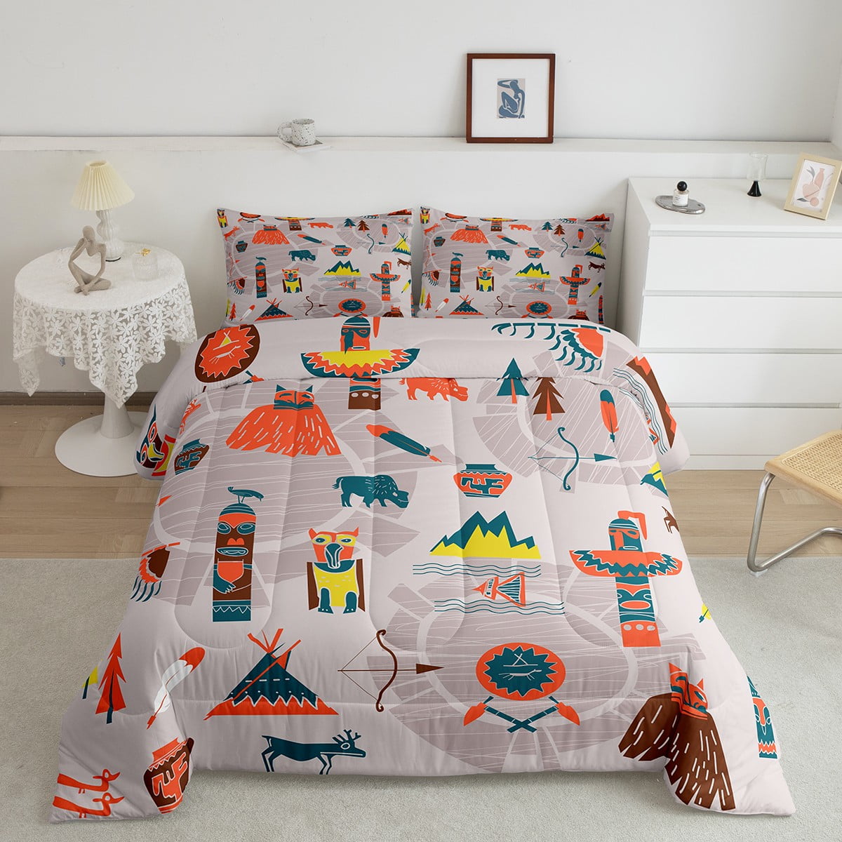 Indian Tribal Queen Comforter Set Southwest Native Bedding Set for Women Men,Ethnic Tribe Arrow