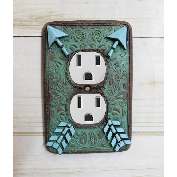 Indian Turquoise Crossed Arrows Friendship Wall Double Receptacle Plates Set