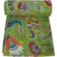 thumbnail image 1 of Indian Twin Size Hand Block Floral Print Quilt Cotton Kantha Quilts Handmade Quilt Kantha Throw Kantha Blanket Bedspread Throw Quilt Cotton Bedspread, 1 of 2