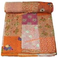 thumbnail image 1 of Indian Vintage Art Cotton, Silk Mix Kantha Quilt , Patchwork Handwoven Kantha Quilt , Bedspread , Throw Blanket Size (Queen Size - 90" x 108"), 1 of 5