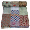 thumbnail image 1 of Indian Vintage Art Cotton, Silk Mix Kantha Quilt , Patchwork Handwoven Kantha Quilt , Bedspread , Throw Blanket Size (Twin Size - 60" x 90"), 1 of 5