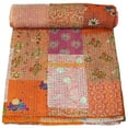 thumbnail image 1 of Indian Vintage Art Cotton, Silk Mix Kantha Quilt , Patchwork Handwoven Kantha Quilt , Bedspread , Throw Blanket Size (Twin Size - 60" x 90"), 1 of 5