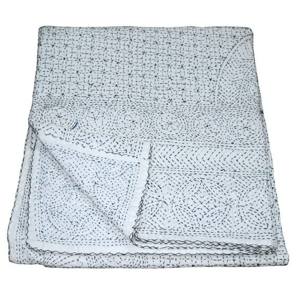 Indian Vintage Kantha Quilt Heavy Embroidery Cotton Kantha Throw Kantha Blanket Handmade Quilt Double Size Kantha Bedspread stitching docor