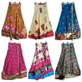 thumbnail image 1 of Indian Vintage Long Silk Sari Wrap Skirts Women Magic Boho Reversible Dress Hippie Recycled Bohemian Gypsy Skirts 5 PC, 1 of 7