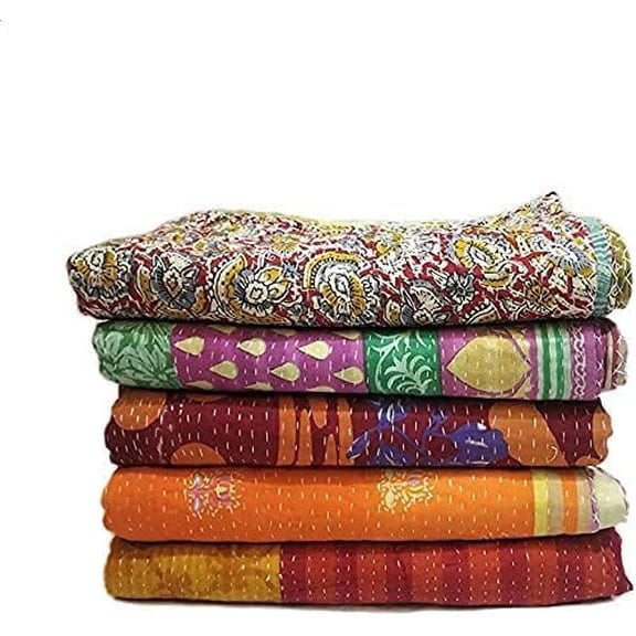 Indian Vintage Patchwork Cotton Kantha Quilt 55X85 Assorted Patches Hand Embroidered Bedcover Patchwork Bed Cover Throw Old Assorted Color Patches