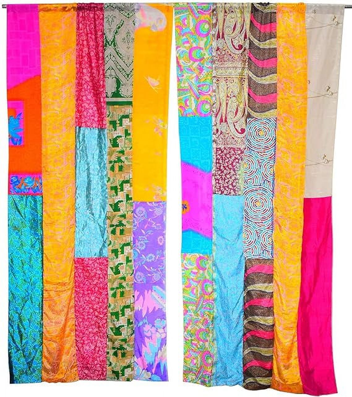 Indian Vintage Sari Multi Color Handmade Patchwork Curtain Door Drape ...