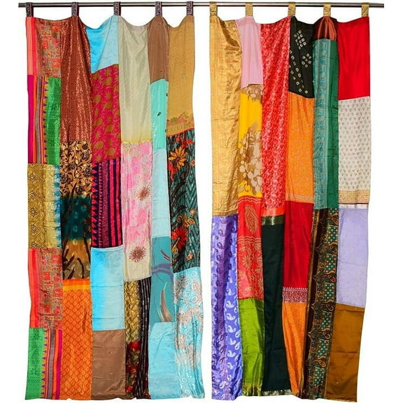 Indian Vintage Sari Multi Color Patchwork Curtain and Drapes Window Home Decor Curtain 6 Pieces (Assorted)