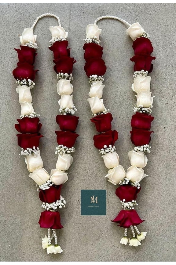 Indian Wedding Floral Garland SetRed & White Rose Artificial Wedding Jaymala Pair (Bride & Groom) Jaimala Varmala Bride Groom