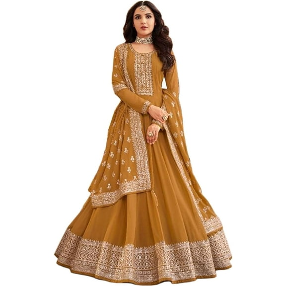 Indian Wedding Wear Designer Anarkali Gown Suits Pakistani Shalwar Kameez Dress ( Yellow, XL - 44 )