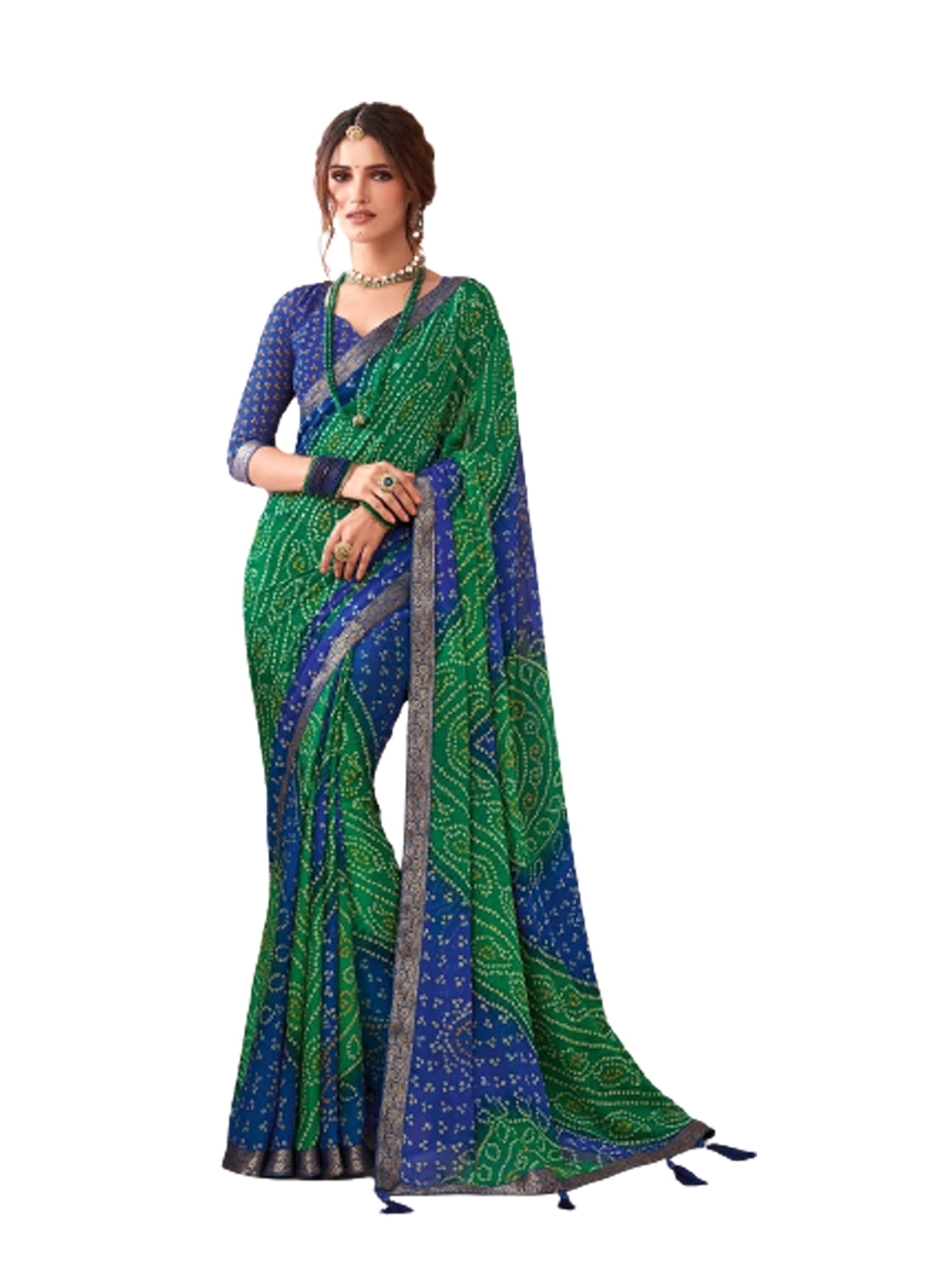 Women Double Color Stylish Look Collection Jaipuri Silk Print Saree With  Blouse | eBay