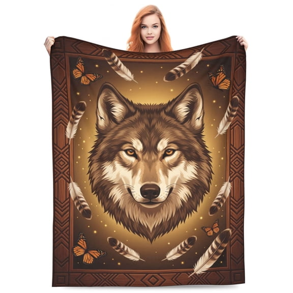 Indian Wolf Blanket Wolf Throw Blanket Super Soft Fuzzy Plush Cozy Warm Wolves Decor Stuffed Bedding Blankets Gift for Men Women & Adult 50x40