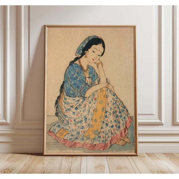 Indian Woman Portrait Vintage Saree Art Poster Unframed Paper Print