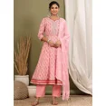 thumbnail image 1 of Indian Women Anarkali Style Cotton Kurta Pant Dupatta Set Designer Tunic Kurti Size 40, 1 of 4