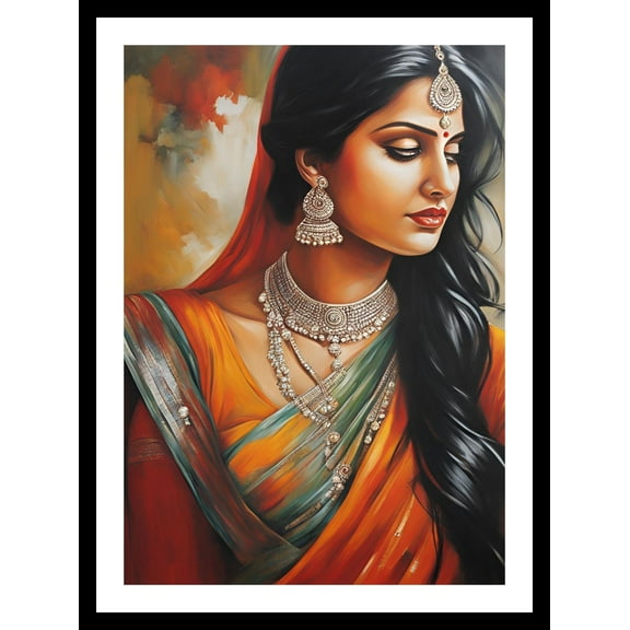 Indian Women Canvas Art Printed Wall Scenery with Glass Frame 20x25 Inches