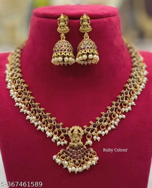 Indian Women Gold Plated Goddess Laxmi Temple Necklace Set South Indian Jewelry Jewellery Set For Gift Style Wedding Gift