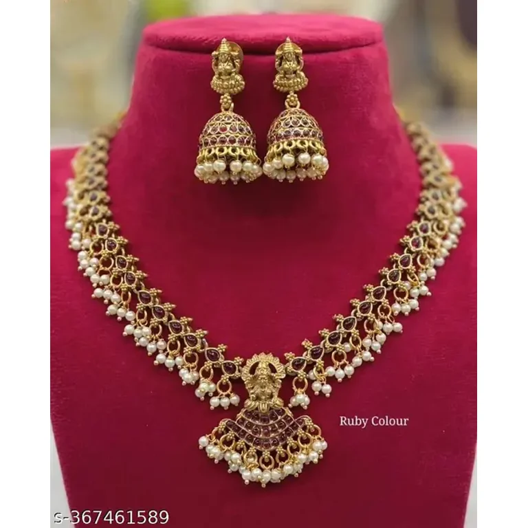 Laxmi high quality Pendant Necklace Set With Earrings, Indian Jewelry, Temple Jewelry, Indian Wedding Jewelry, Bollywood Jewelry, South jewelry