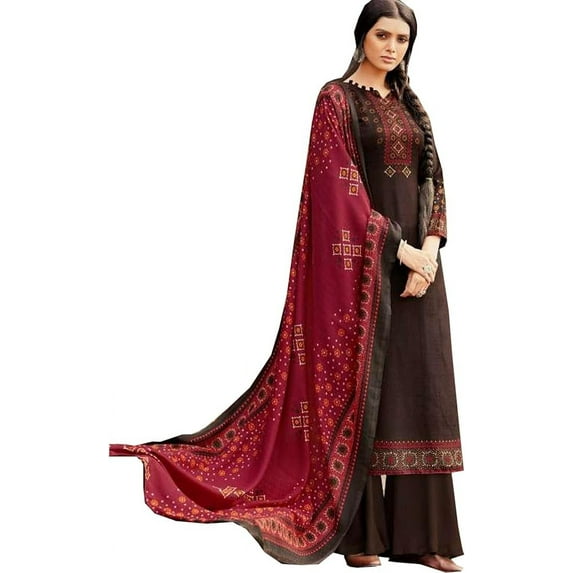Indian Women's Clothing Designer Salwar Kameez Dress Pakistani Trouser Pant Suits ( Brown, 6XL - 54 )