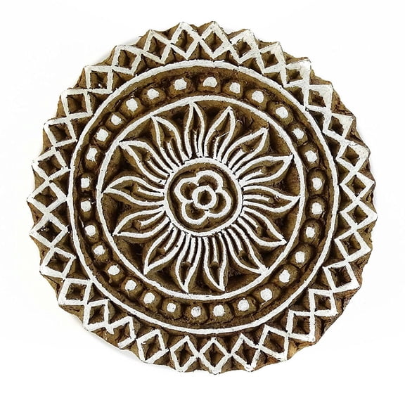 Indian Wood Stamps Brown Floral Hand Craved Printing Block Textile Pottery Stamp