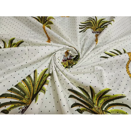 Indian Wooden Hand Block Natural Tree Print Cotton Upholstery Fabric By 5 Yard